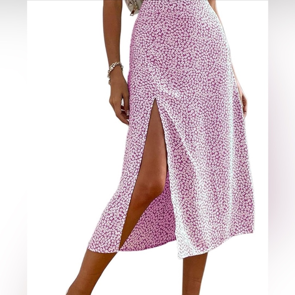 Avanova Women Floral Sexy Slit Slip Midi Skirts Boho High Waisted Summer Skirts